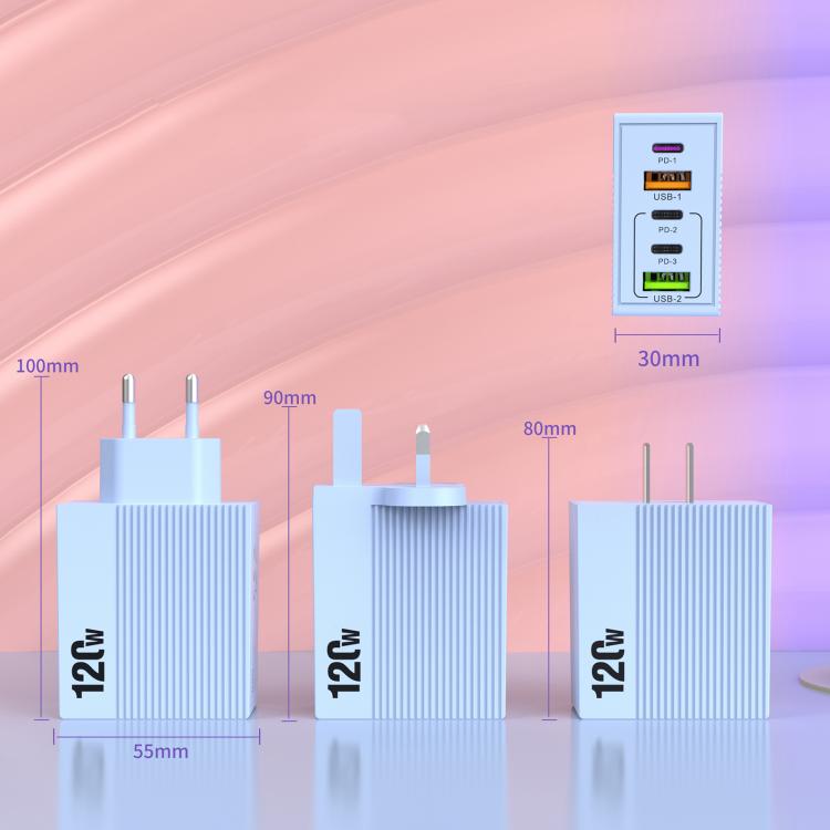 ADC-F007 120W 3포트 타입-C 듀얼 USB 멀티포트 충전기, 미국 플러그, 유럽 플러그, 영국 플러그