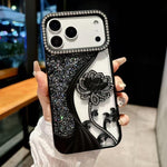 전기 도금 TPU 연꽃 홀로우 조각 라인스톤 글리터 휴대폰 케이스, 아이폰 17 프로 맥스용, 아이폰 17 프로용, 아이폰 17용, 아이폰 16 프로 맥스용, 아이폰 16 프로용, 아이폰 16용, 아이폰 15 프로 맥스용, 아이폰 15 프로용
