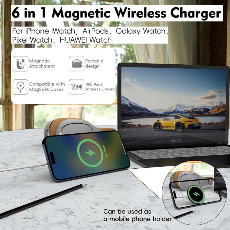 15W Multi-function Magnetic Wireless Charger with Fold Stand