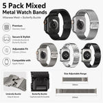 5팩 xDfind 우산 버클 밀라노 + 버터플라이 버클 혼합 시계 밴드, 애플 워치 42 / 44 / 45 / 46 / 49mm용, 애플 워치 38 / 40 / 41 / S11 42mm용