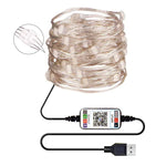 RGB USB LED 구리선 조명 스트링 휴일 장식 조명 스트링 블루투스 모바일 앱 제어, 2m 20 LED, 5m 50 LED, 10m 100 LED, 12m 120 LED, 15m 150 LED, 20m 200 LED