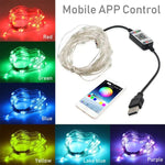 RGB USB LED 구리선 조명 스트링 휴일 장식 조명 스트링 블루투스 모바일 앱 제어, 2m 20 LED, 5m 50 LED, 10m 100 LED, 12m 120 LED, 15m 150 LED, 20m 200 LED
