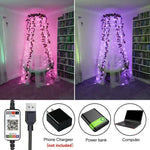 RGB USB LED 구리선 조명 스트링 휴일 장식 조명 스트링 블루투스 모바일 앱 제어, 2m 20 LED, 5m 50 LED, 10m 100 LED, 12m 120 LED, 15m 150 LED, 20m 200 LED