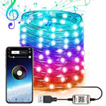 RGB USB LED 구리선 조명 스트링 휴일 장식 조명 스트링 블루투스 모바일 앱 제어, 2m 20 LED, 5m 50 LED, 10m 100 LED, 12m 120 LED, 15m 150 LED, 20m 200 LED