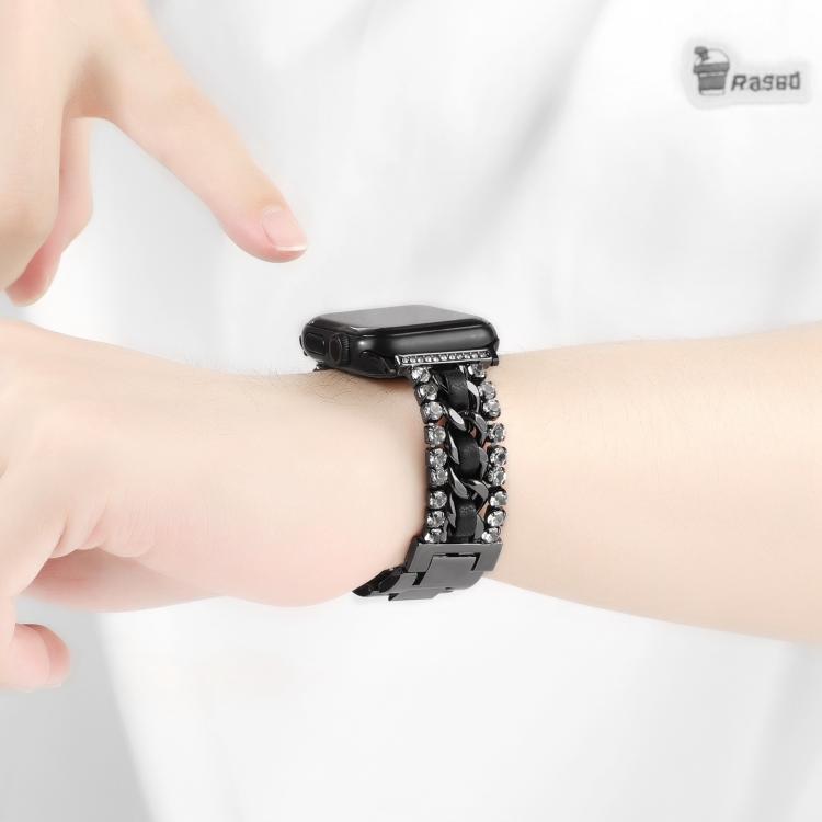 다이아몬드 비건 가죽 메탈 시계 밴드, 애플 워치 46mm / 49mm / 45mm / 44mm용, 애플 워치 42mm / 41mm / 40mm / 38mm용