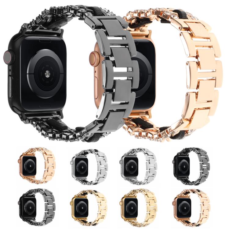 다이아몬드 비건 가죽 메탈 시계 밴드, 애플 워치 46mm / 49mm / 45mm / 44mm용, 애플 워치 42mm / 41mm / 40mm / 38mm용