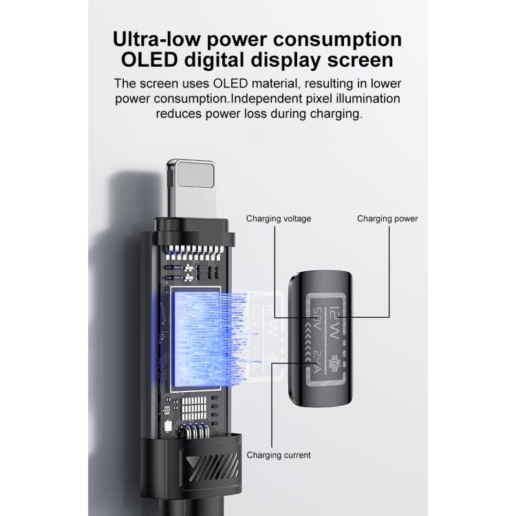 Yesido CA138L 12W 2.4A USB to 8핀 OLED 디스플레이 충전 데이터 케이블, USB to 8핀