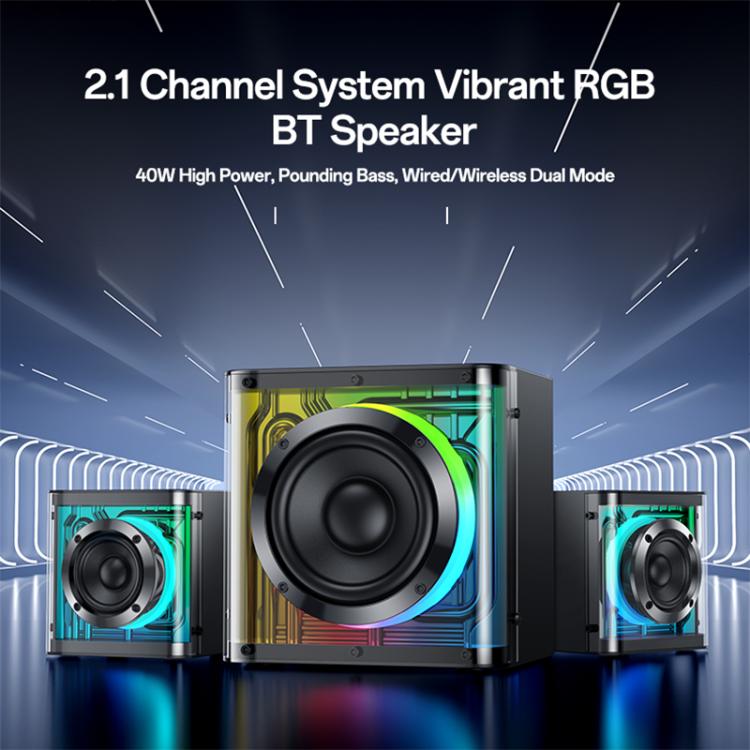 Yesido YSW41 40W 2.1채널 시스템 컬러풀 RGB 블루투스 스피커 서브우퍼, YSW41