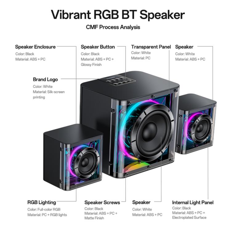 Yesido YSW41 40W 2.1채널 시스템 컬러풀 RGB 블루투스 스피커 서브우퍼, YSW41