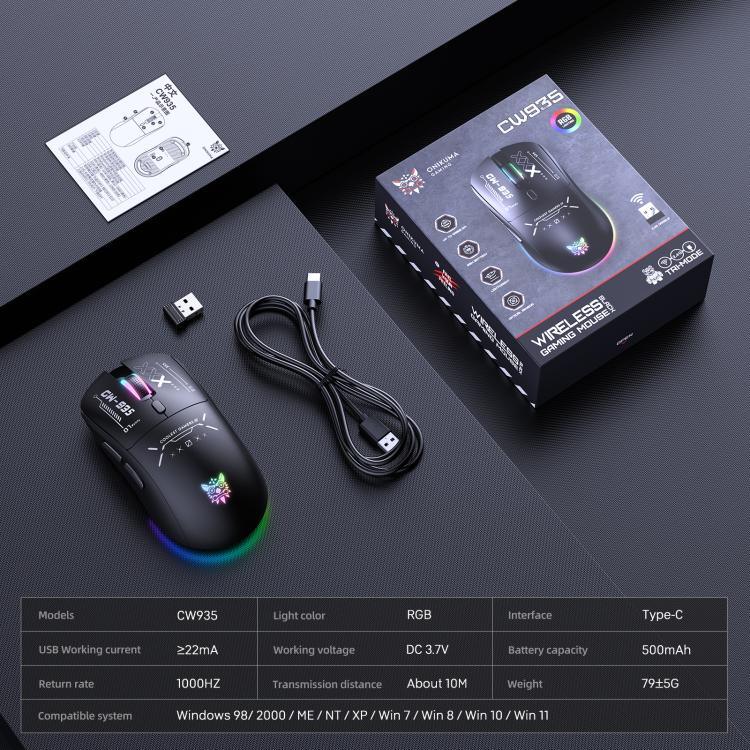 ONIKUMA CW935 12800DPI 2.4GHz + BT + 유선 트라이모드 RGB 무선 마우스, CW935