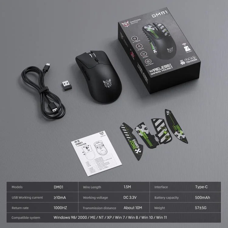 ONIKUMA DM01 12800DPI 2.4GHz + BT + 유선 트라이모드 게이밍 마우스, DM01