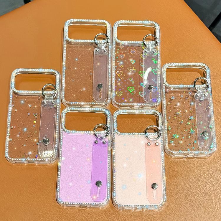 라인스톤 글리터 손목 밴드 홀더 폰 케이스, 아이폰 17 프로용, 아이폰 17용, 아이폰 에어용, 아이폰 16 프로 맥스용, 아이폰 16 프로용, 아이폰 16 플러스용, 아이폰 16용, 아이폰 15 프로 맥스용