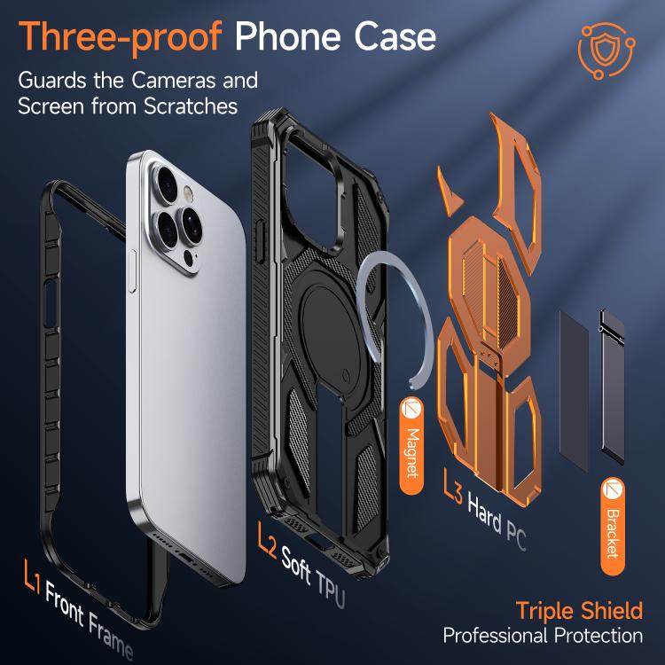 숨겨진 금속 홀더 자석 충격 방지 휴대폰 케이스, iPhone 13 Pro용
