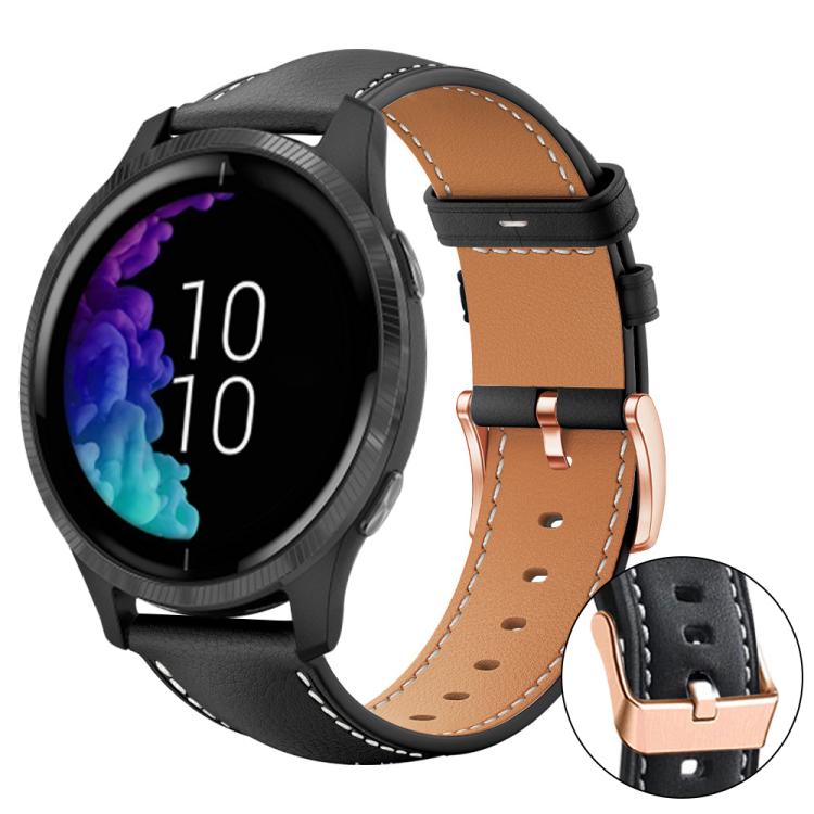 xDfind Flat Head Rose Gold Buckle Black Shark Fine Grain Vegan Leather Watch Band, 18mm, 20mm