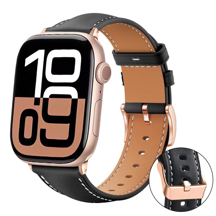 xDfind 로즈 골드 버클 블랙샤크 미세 입자 비건 가죽 시계 밴드, Apple Watch 42 / 44 / 45 / 46 / 49mm용, Apple Watch 38 / 40 / 41 / S11 42mm용