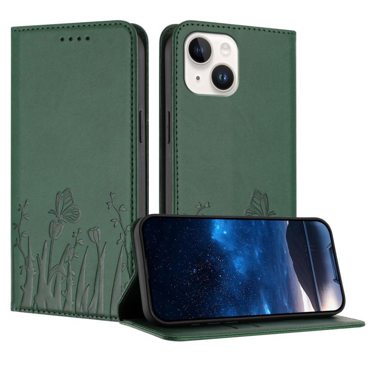 튤립 나비 패턴 자석 비건 가죽 휴대폰 케이스, iPhone 15용, iPhone 14 Plus용, iPhone 14용, iPhone 14 Pro용