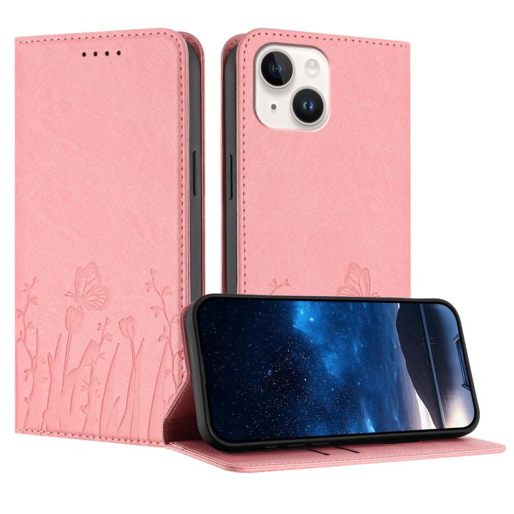 튤립 나비 패턴 자석 비건 가죽 휴대폰 케이스, iPhone 15용, iPhone 14 Plus용, iPhone 14용, iPhone 14 Pro용