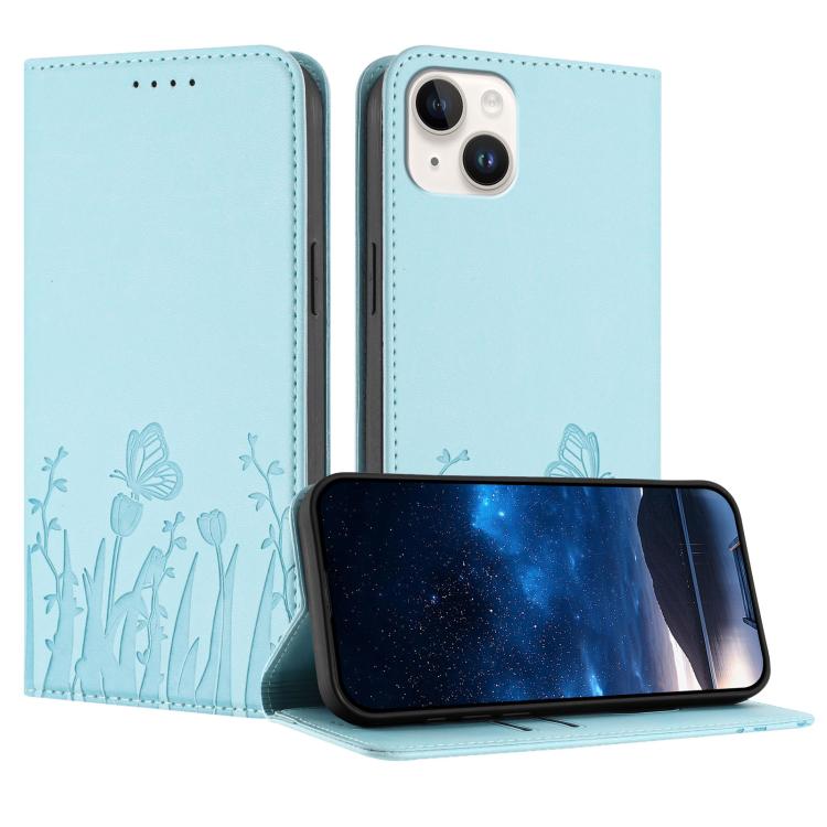튤립 나비 패턴 자석 비건 가죽 휴대폰 케이스, iPhone 15용, iPhone 14 Plus용, iPhone 14용, iPhone 14 Pro용