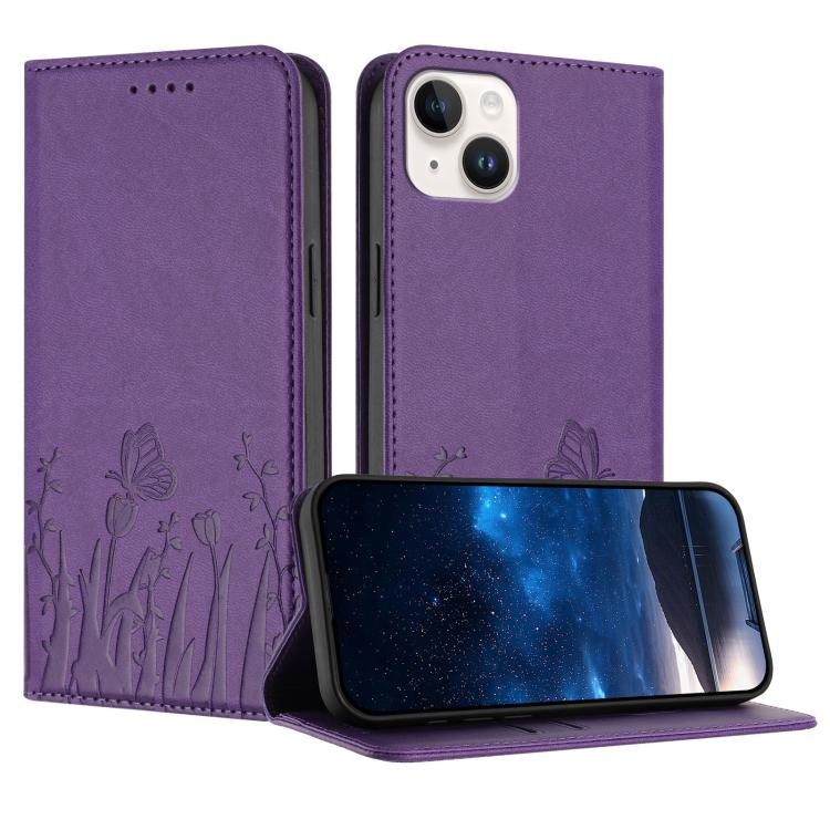 튤립 나비 패턴 자석 비건 가죽 휴대폰 케이스, iPhone 15용, iPhone 14 Plus용, iPhone 14용, iPhone 14 Pro용