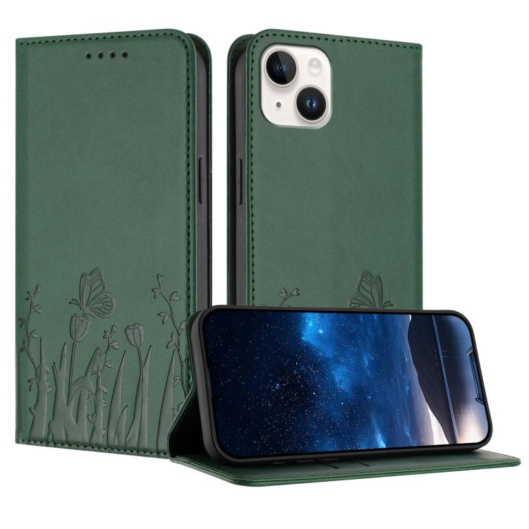 튤립 나비 패턴 자석 비건 가죽 휴대폰 케이스, iPhone 15용, iPhone 14 Plus용, iPhone 14용, iPhone 14 Pro용