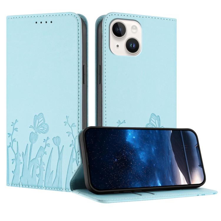 튤립 나비 패턴 자석 비건 가죽 휴대폰 케이스, iPhone 15용, iPhone 14 Plus용, iPhone 14용, iPhone 14 Pro용