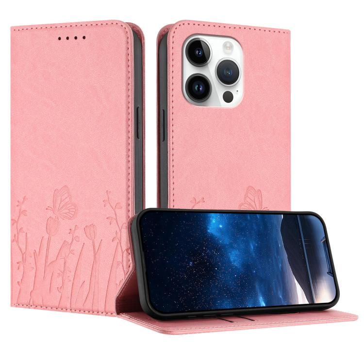 Tulips Butterfly Pattern Magnetic Vegan Leather Phone Case, For iPhone 14 Pro Max, For iPhone SE 2022 / SE 2020 / 7 / 8, For iPhone 13 Pro Max, For iPhone 13 Pro
