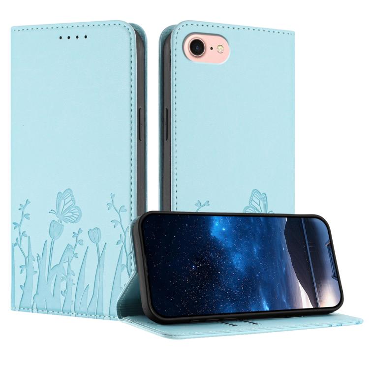 Tulips Butterfly Pattern Magnetic Vegan Leather Phone Case, For iPhone 14 Pro Max, For iPhone SE 2022 / SE 2020 / 7 / 8, For iPhone 13 Pro Max, For iPhone 13 Pro