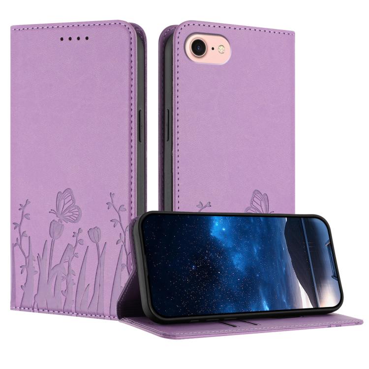 Tulips Butterfly Pattern Magnetic Vegan Leather Phone Case, For iPhone 14 Pro Max, For iPhone SE 2022 / SE 2020 / 7 / 8, For iPhone 13 Pro Max, For iPhone 13 Pro