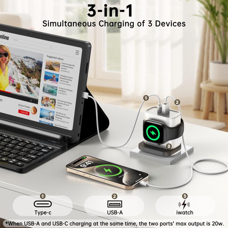XL-16 3 in 1 20W USB + Type-C 다기능 충전기 애플 워치 무선 충전 기능, 플러그: 미국 플러그