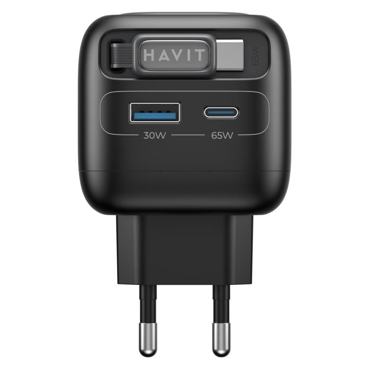 Havit UC253 65W 3-in-1 GaN 여행용 충전기 및 타입-C 리트랙터블 케이블, UC253(유럽 플러그)