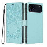 나무 고양이 엠보스드 플립 비건 가죽 폰 케이스, iPhone 17e / 16e용, iPhone 17 Pro Max용, iPhone 17 Pro용, iPhone 17용, iPhone Air용, iPhone 16 Pro Max용