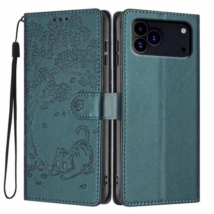 나무 고양이 엠보스드 플립 비건 가죽 폰 케이스, iPhone 17e / 16e용, iPhone 17 Pro Max용, iPhone 17 Pro용, iPhone 17용, iPhone Air용, iPhone 16 Pro Max용