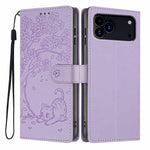 나무 고양이 엠보스드 플립 비건 가죽 폰 케이스, iPhone 17e / 16e용, iPhone 17 Pro Max용, iPhone 17 Pro용, iPhone 17용, iPhone Air용, iPhone 16 Pro Max용