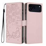 나무 고양이 엠보스드 플립 비건 가죽 폰 케이스, iPhone 17e / 16e용, iPhone 17 Pro Max용, iPhone 17 Pro용, iPhone 17용, iPhone Air용, iPhone 16 Pro Max용