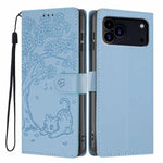 나무 고양이 엠보스드 플립 비건 가죽 폰 케이스, iPhone 17e / 16e용, iPhone 17 Pro Max용, iPhone 17 Pro용, iPhone 17용, iPhone Air용, iPhone 16 Pro Max용