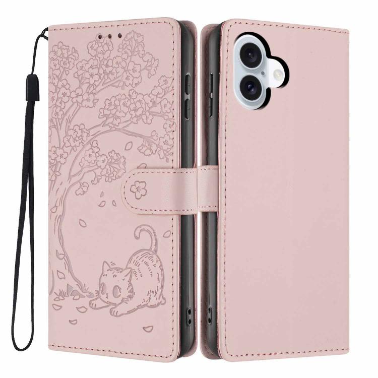 나무 고양이 엠보스드 플립 비건 가죽 폰 케이스, iPhone 17e / 16e용, iPhone 17 Pro Max용, iPhone 17 Pro용, iPhone 17용, iPhone Air용, iPhone 16 Pro Max용
