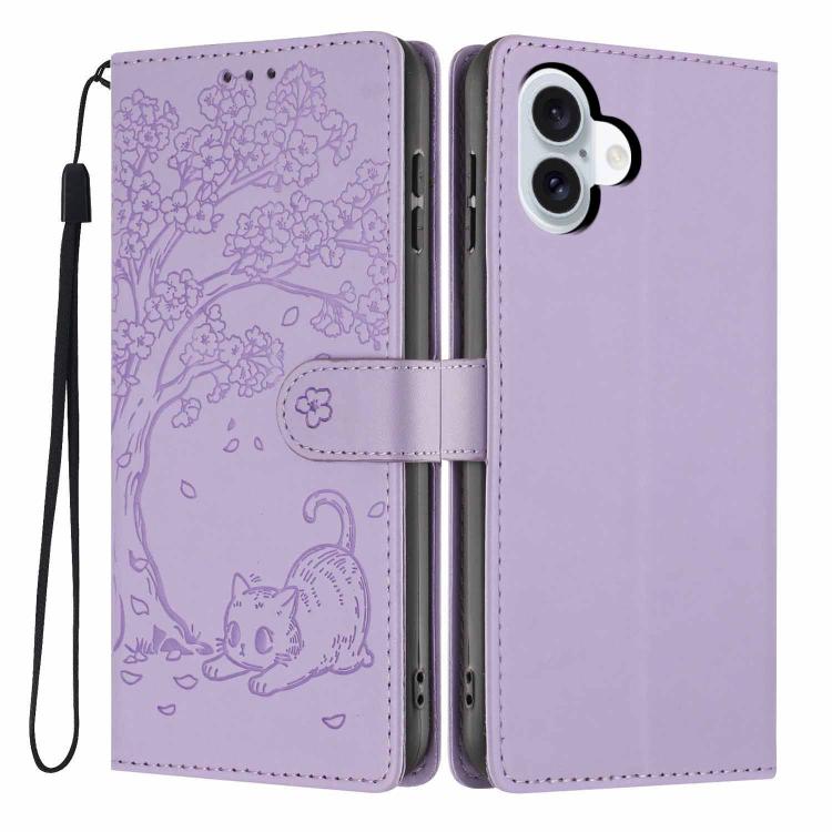 나무 고양이 엠보스드 플립 비건 가죽 폰 케이스, iPhone 17e / 16e용, iPhone 17 Pro Max용, iPhone 17 Pro용, iPhone 17용, iPhone Air용, iPhone 16 Pro Max용