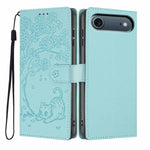 나무 고양이 엠보스드 플립 비건 가죽 폰 케이스, iPhone 17e / 16e용, iPhone 17 Pro Max용, iPhone 17 Pro용, iPhone 17용, iPhone Air용, iPhone 16 Pro Max용