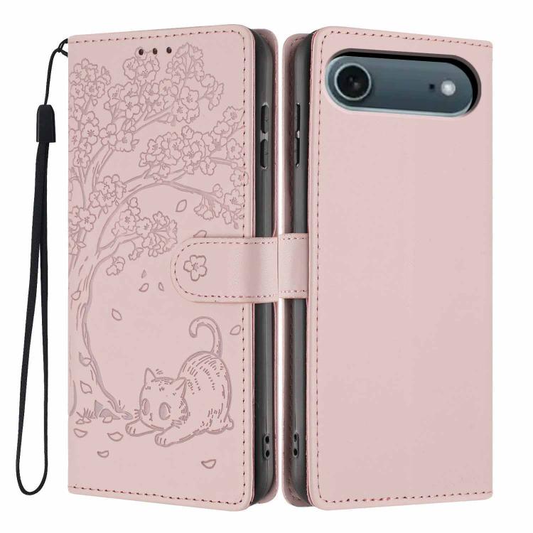 나무 고양이 엠보스드 플립 비건 가죽 폰 케이스, iPhone 17e / 16e용, iPhone 17 Pro Max용, iPhone 17 Pro용, iPhone 17용, iPhone Air용, iPhone 16 Pro Max용