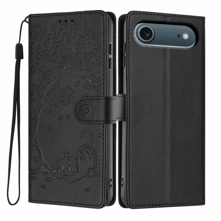 나무 고양이 엠보스드 플립 비건 가죽 폰 케이스, iPhone 17e / 16e용, iPhone 17 Pro Max용, iPhone 17 Pro용, iPhone 17용, iPhone Air용, iPhone 16 Pro Max용