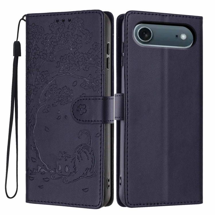 나무 고양이 엠보스드 플립 비건 가죽 폰 케이스, iPhone 17e / 16e용, iPhone 17 Pro Max용, iPhone 17 Pro용, iPhone 17용, iPhone Air용, iPhone 16 Pro Max용