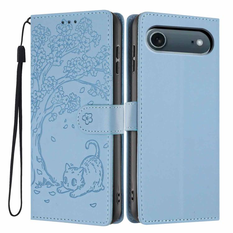 나무 고양이 엠보스드 플립 비건 가죽 폰 케이스, iPhone 17e / 16e용, iPhone 17 Pro Max용, iPhone 17 Pro용, iPhone 17용, iPhone Air용, iPhone 16 Pro Max용