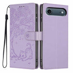 나무 고양이 엠보스드 플립 비건 가죽 폰 케이스, iPhone 17e / 16e용, iPhone 17 Pro Max용, iPhone 17 Pro용, iPhone 17용, iPhone Air용, iPhone 16 Pro Max용