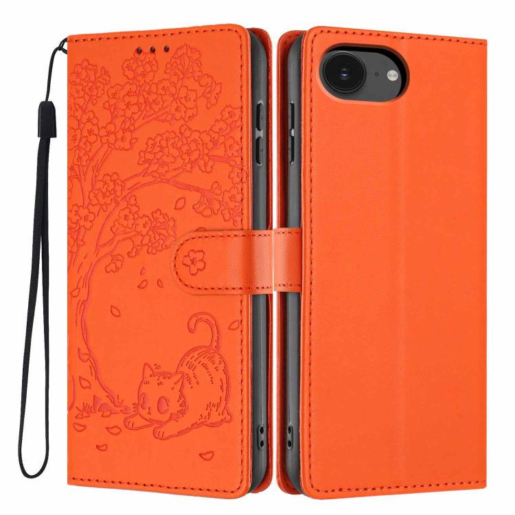 나무 고양이 엠보스드 플립 비건 가죽 폰 케이스, iPhone 17e / 16e용, iPhone 17 Pro Max용, iPhone 17 Pro용, iPhone 17용, iPhone Air용, iPhone 16 Pro Max용