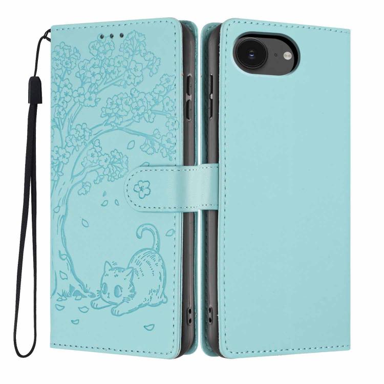 나무 고양이 엠보스드 플립 비건 가죽 폰 케이스, iPhone 17e / 16e용, iPhone 17 Pro Max용, iPhone 17 Pro용, iPhone 17용, iPhone Air용, iPhone 16 Pro Max용
