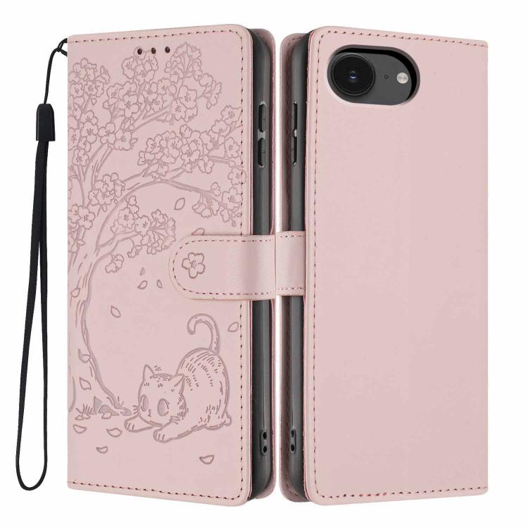 나무 고양이 엠보스드 플립 비건 가죽 폰 케이스, iPhone 17e / 16e용, iPhone 17 Pro Max용, iPhone 17 Pro용, iPhone 17용, iPhone Air용, iPhone 16 Pro Max용