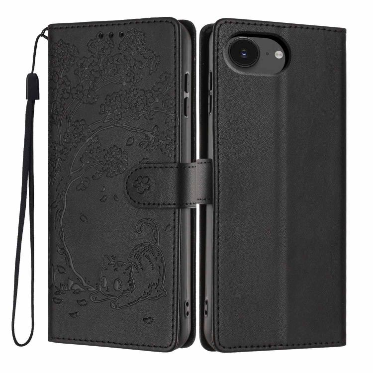 나무 고양이 엠보스드 플립 비건 가죽 폰 케이스, iPhone 17e / 16e용, iPhone 17 Pro Max용, iPhone 17 Pro용, iPhone 17용, iPhone Air용, iPhone 16 Pro Max용