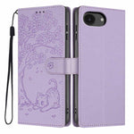 나무 고양이 엠보스드 플립 비건 가죽 폰 케이스, iPhone 17e / 16e용, iPhone 17 Pro Max용, iPhone 17 Pro용, iPhone 17용, iPhone Air용, iPhone 16 Pro Max용