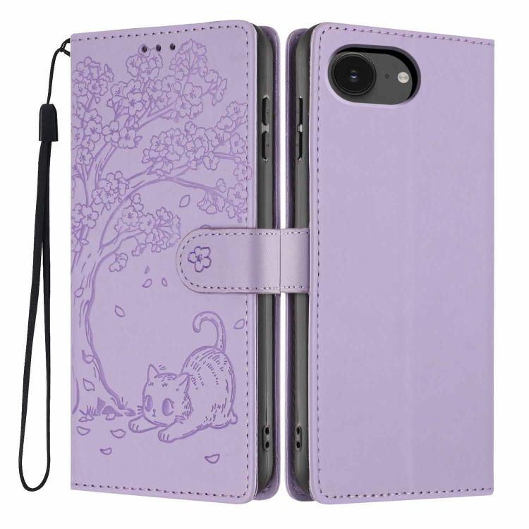 나무 고양이 엠보스드 플립 비건 가죽 폰 케이스, iPhone 17e / 16e용, iPhone 17 Pro Max용, iPhone 17 Pro용, iPhone 17용, iPhone Air용, iPhone 16 Pro Max용