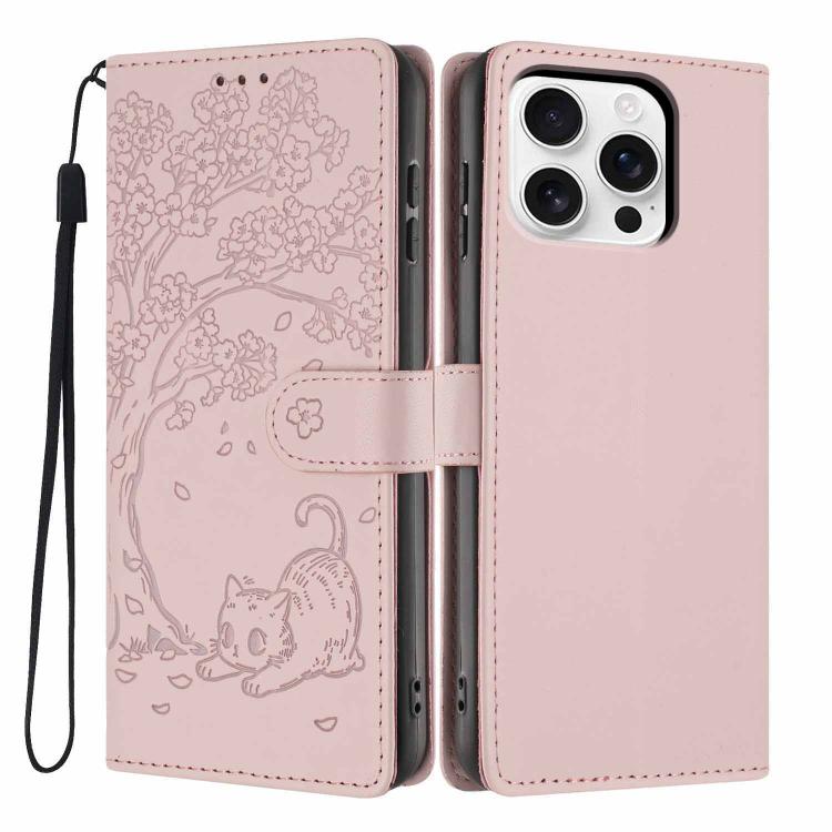 나무 고양이 엠보스드 플립 비건 가죽 폰 케이스, iPhone 17e / 16e용, iPhone 17 Pro Max용, iPhone 17 Pro용, iPhone 17용, iPhone Air용, iPhone 16 Pro Max용